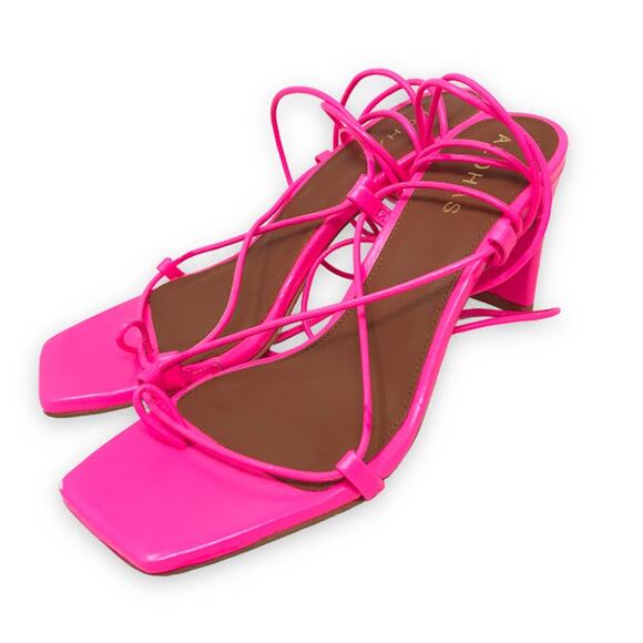 ALOHAS Bellini Leather Sandal 6 Strappy Wrap Ankle Strap Square Toe Neon Magenta - Picture 1 of 12